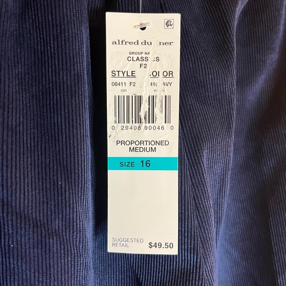 Alfred Dunner Blue Corduroy Size 16 Classic Fit Pant - Picture 3 of 6